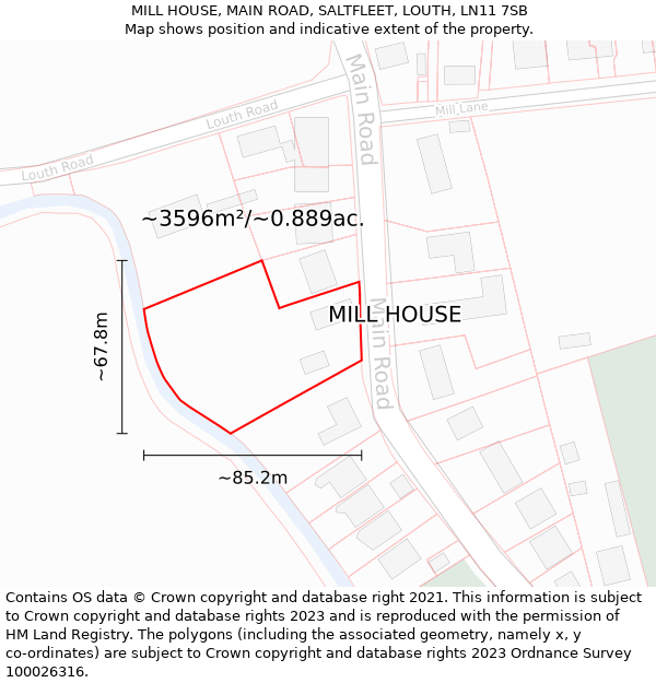 MILL HOUSE, MAIN ROAD, SALTFLEET, LOUTH, LN11 7SB: Plot and title map
