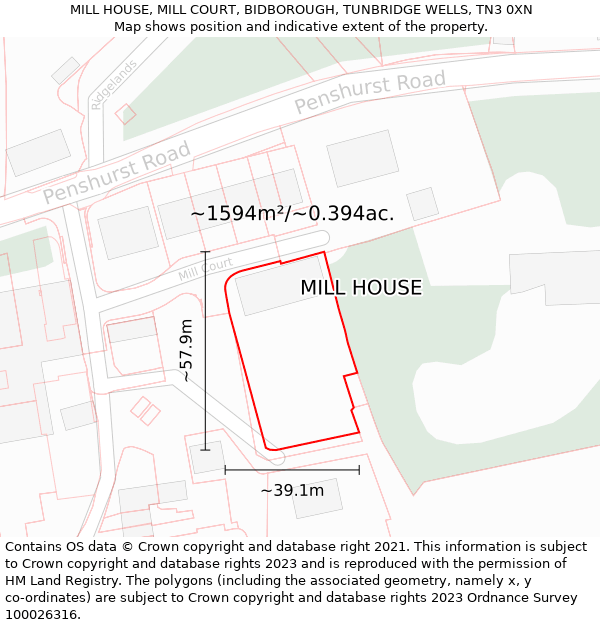 MILL HOUSE, MILL COURT, BIDBOROUGH, TUNBRIDGE WELLS, TN3 0XN: Plot and title map