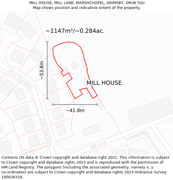 MILL HOUSE, MILL LANE, MARSHCHAPEL, GRIMSBY, DN36 5SU: Plot and title map