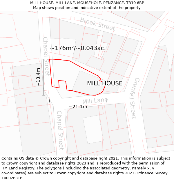 MILL HOUSE, MILL LANE, MOUSEHOLE, PENZANCE, TR19 6RP: Plot and title map