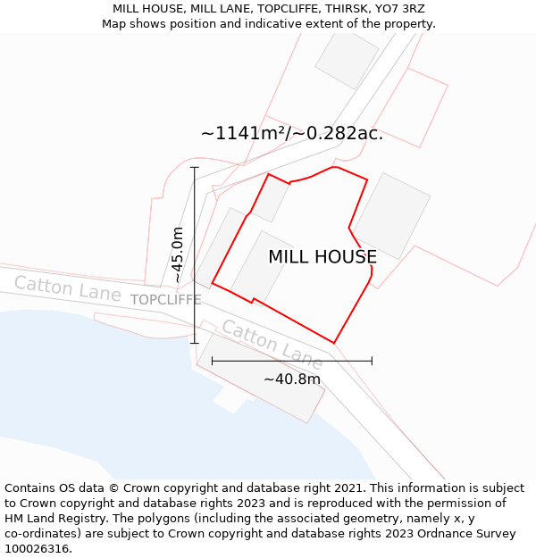 MILL HOUSE, MILL LANE, TOPCLIFFE, THIRSK, YO7 3RZ: Plot and title map