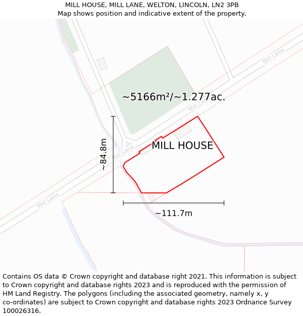MILL HOUSE, MILL LANE, WELTON, LINCOLN, LN2 3PB: Plot and title map