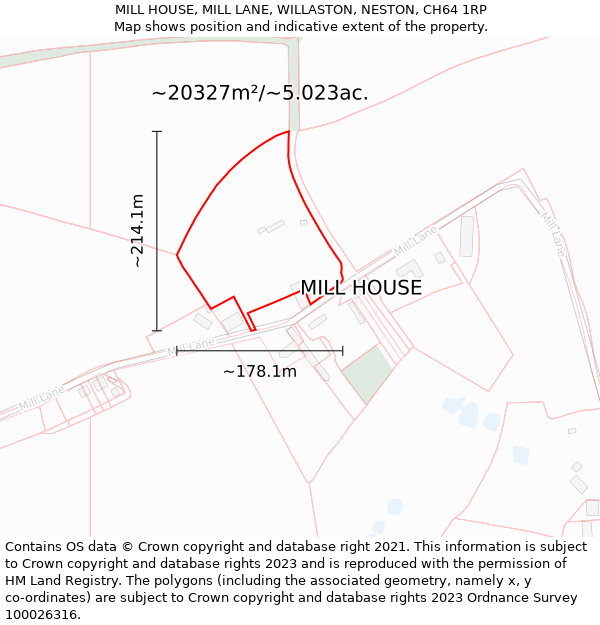 MILL HOUSE, MILL LANE, WILLASTON, NESTON, CH64 1RP: Plot and title map