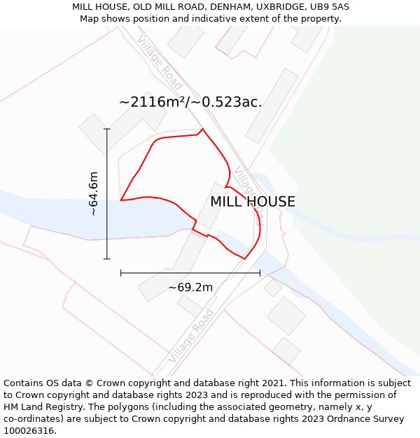 MILL HOUSE, OLD MILL ROAD, DENHAM, UXBRIDGE, UB9 5AS: Plot and title map