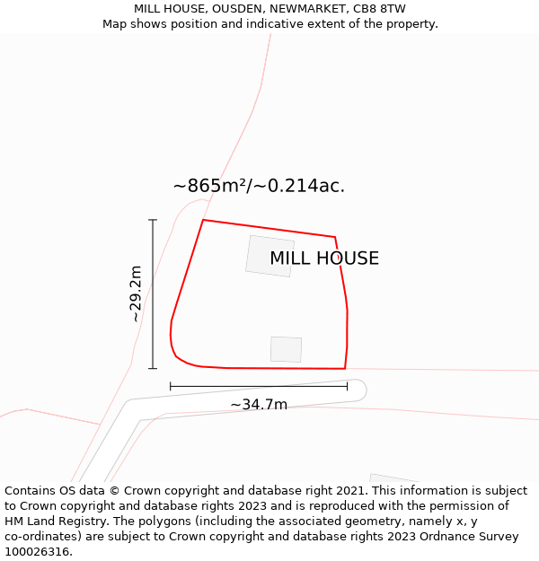 MILL HOUSE, OUSDEN, NEWMARKET, CB8 8TW: Plot and title map