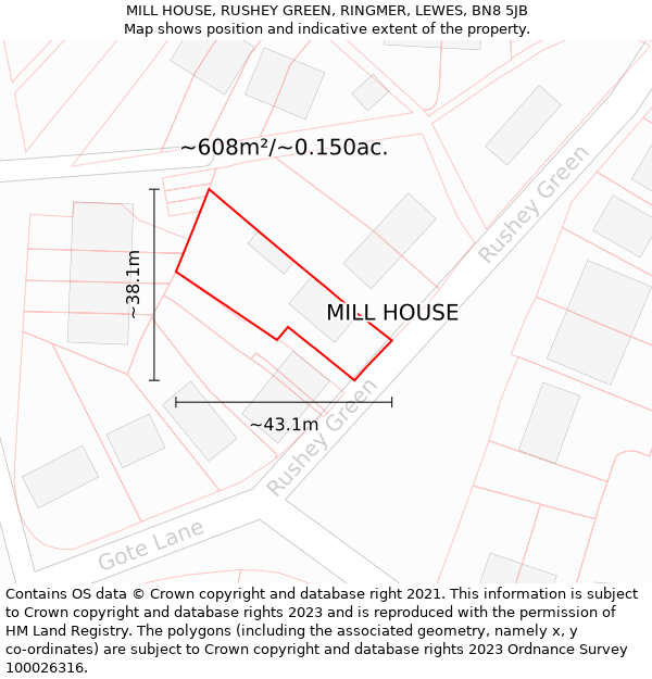 MILL HOUSE, RUSHEY GREEN, RINGMER, LEWES, BN8 5JB: Plot and title map