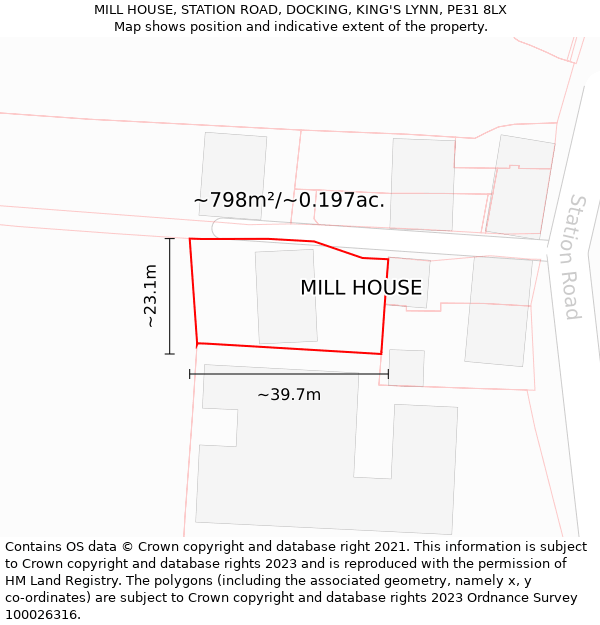 MILL HOUSE, STATION ROAD, DOCKING, KING'S LYNN, PE31 8LX: Plot and title map