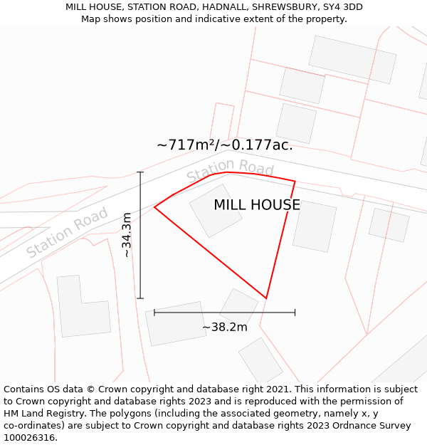 MILL HOUSE, STATION ROAD, HADNALL, SHREWSBURY, SY4 3DD: Plot and title map