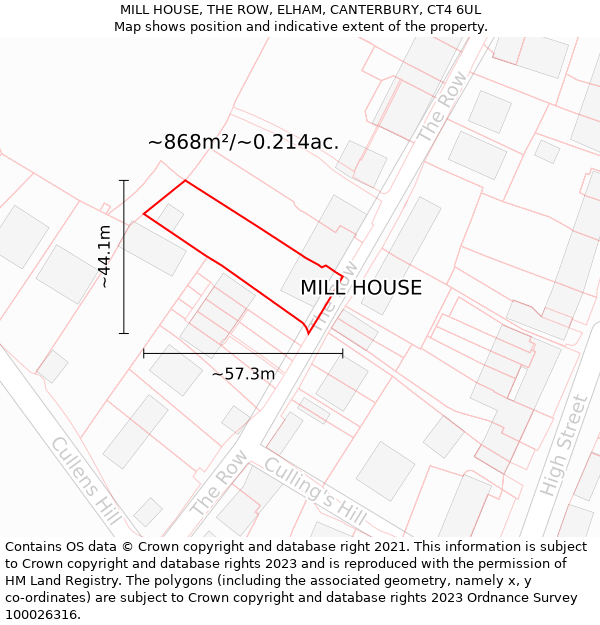 MILL HOUSE, THE ROW, ELHAM, CANTERBURY, CT4 6UL: Plot and title map