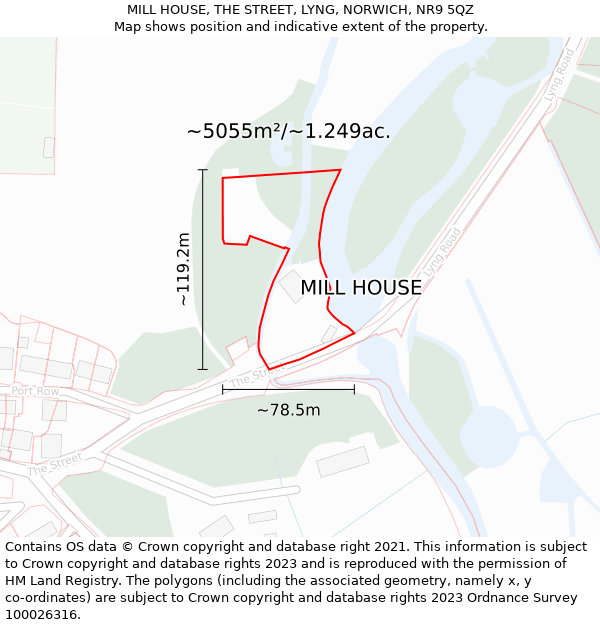MILL HOUSE, THE STREET, LYNG, NORWICH, NR9 5QZ: Plot and title map