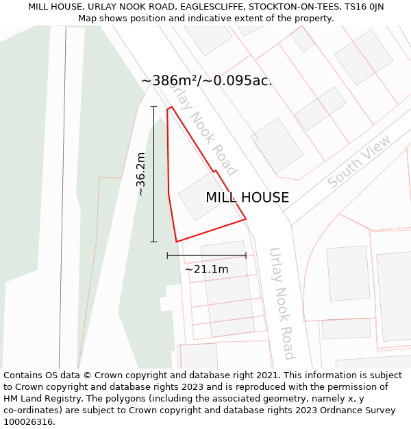 MILL HOUSE, URLAY NOOK ROAD, EAGLESCLIFFE, STOCKTON-ON-TEES, TS16 0JN: Plot and title map