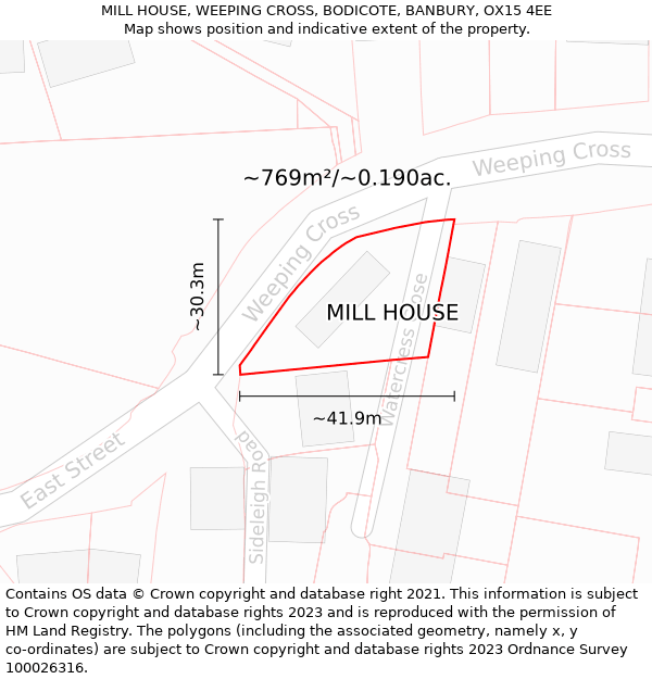 MILL HOUSE, WEEPING CROSS, BODICOTE, BANBURY, OX15 4EE: Plot and title map