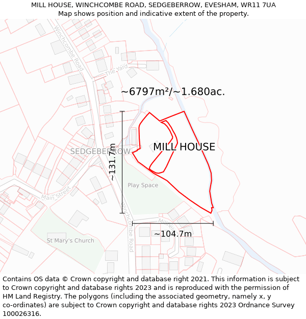 MILL HOUSE, WINCHCOMBE ROAD, SEDGEBERROW, EVESHAM, WR11 7UA: Plot and title map