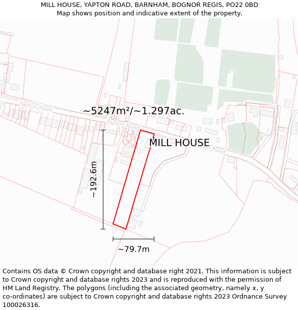 MILL HOUSE, YAPTON ROAD, BARNHAM, BOGNOR REGIS, PO22 0BD: Plot and title map