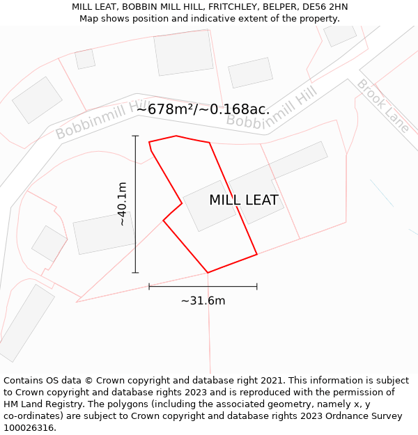 MILL LEAT, BOBBIN MILL HILL, FRITCHLEY, BELPER, DE56 2HN: Plot and title map