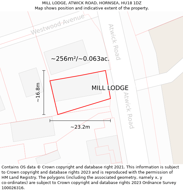 MILL LODGE, ATWICK ROAD, HORNSEA, HU18 1DZ: Plot and title map