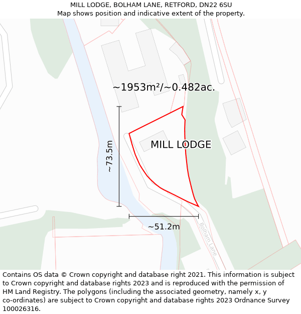 MILL LODGE, BOLHAM LANE, RETFORD, DN22 6SU: Plot and title map