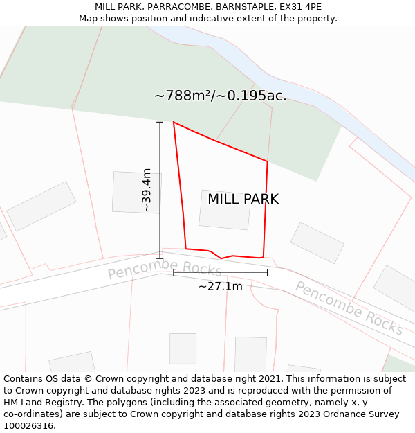 MILL PARK, PARRACOMBE, BARNSTAPLE, EX31 4PE: Plot and title map