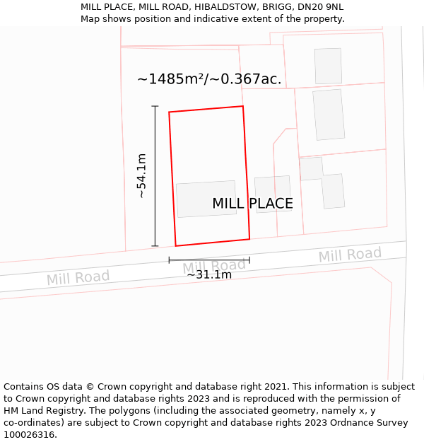 MILL PLACE, MILL ROAD, HIBALDSTOW, BRIGG, DN20 9NL: Plot and title map