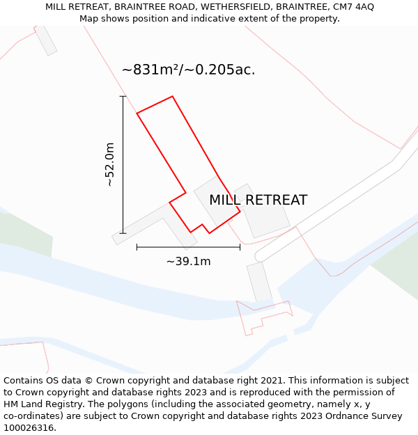 MILL RETREAT, BRAINTREE ROAD, WETHERSFIELD, BRAINTREE, CM7 4AQ: Plot and title map