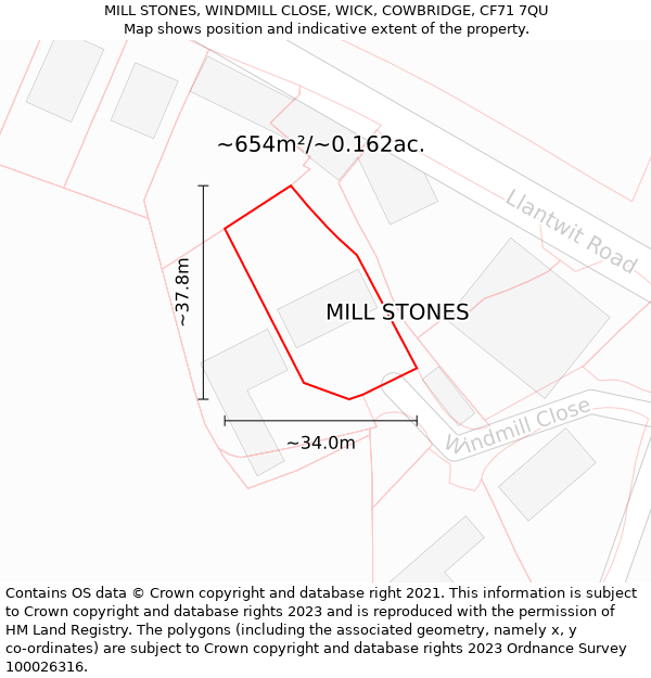 MILL STONES, WINDMILL CLOSE, WICK, COWBRIDGE, CF71 7QU: Plot and title map