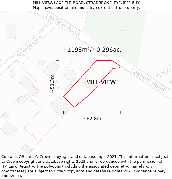 MILL VIEW, LAXFIELD ROAD, STRADBROKE, EYE, IP21 5HY: Plot and title map