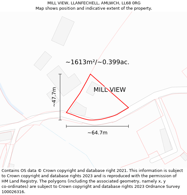 MILL VIEW, LLANFECHELL, AMLWCH, LL68 0RG: Plot and title map