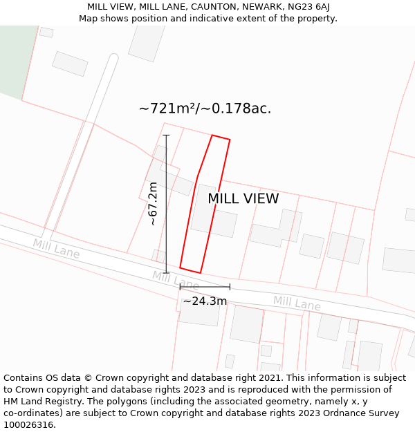 MILL VIEW, MILL LANE, CAUNTON, NEWARK, NG23 6AJ: Plot and title map