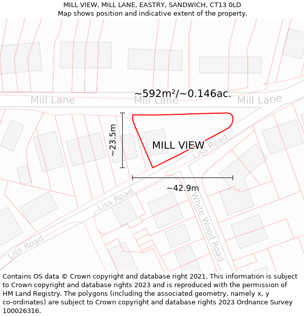 MILL VIEW, MILL LANE, EASTRY, SANDWICH, CT13 0LD: Plot and title map