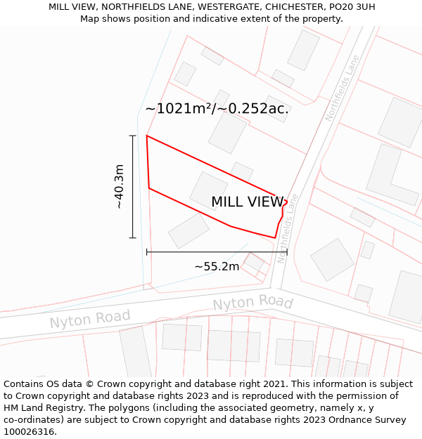 MILL VIEW, NORTHFIELDS LANE, WESTERGATE, CHICHESTER, PO20 3UH: Plot and title map