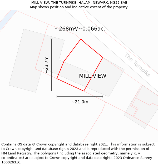 MILL VIEW, THE TURNPIKE, HALAM, NEWARK, NG22 8AE: Plot and title map