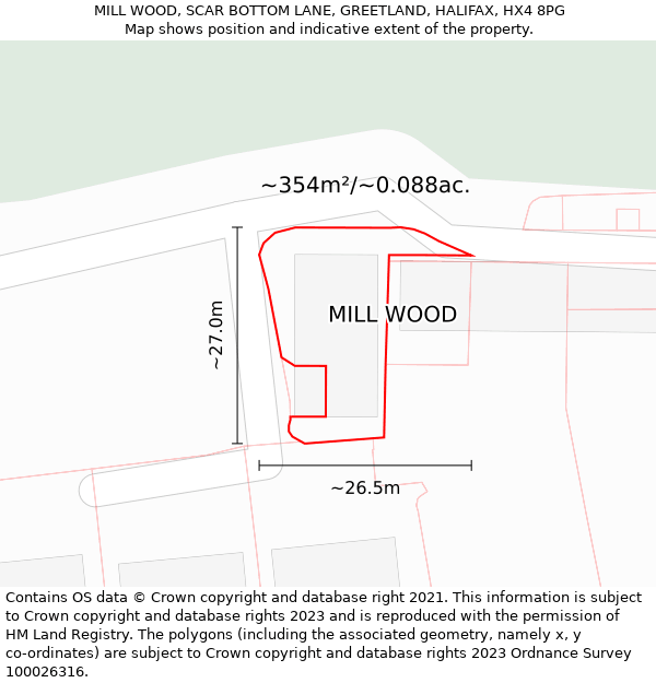 MILL WOOD, SCAR BOTTOM LANE, GREETLAND, HALIFAX, HX4 8PG: Plot and title map