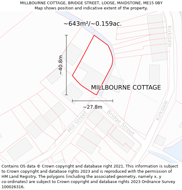MILLBOURNE COTTAGE, BRIDGE STREET, LOOSE, MAIDSTONE, ME15 0BY: Plot and title map