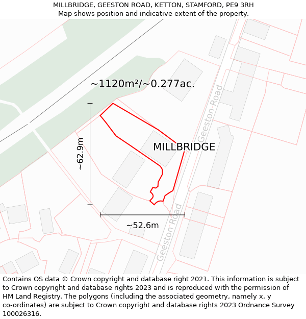 MILLBRIDGE, GEESTON ROAD, KETTON, STAMFORD, PE9 3RH: Plot and title map