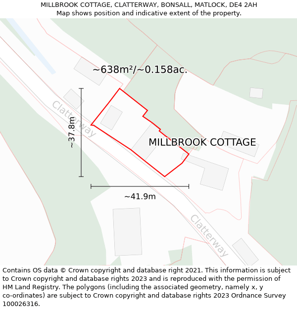 MILLBROOK COTTAGE, CLATTERWAY, BONSALL, MATLOCK, DE4 2AH: Plot and title map