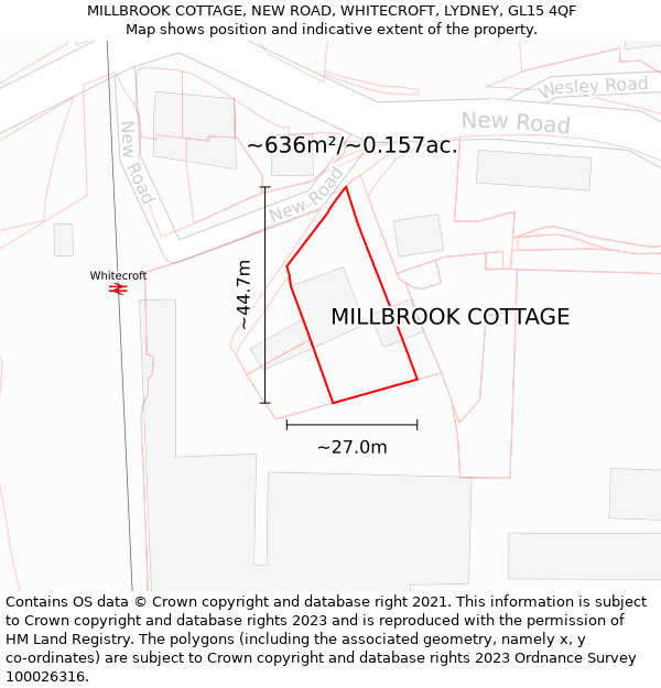 MILLBROOK COTTAGE, NEW ROAD, WHITECROFT, LYDNEY, GL15 4QF: Plot and title map