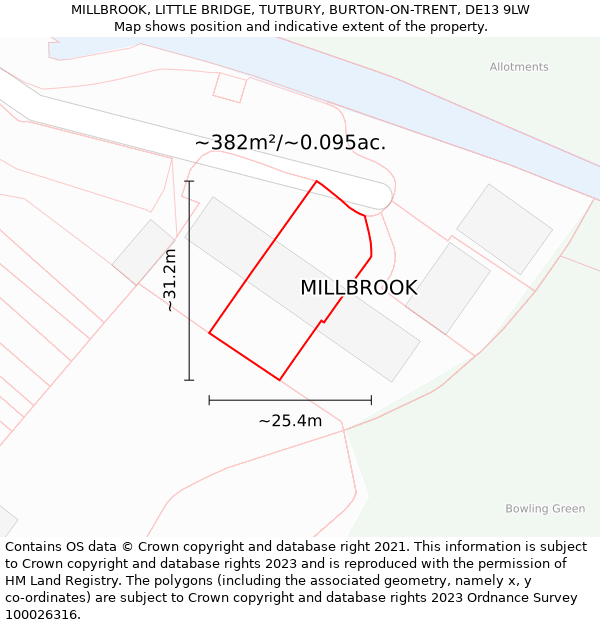 MILLBROOK, LITTLE BRIDGE, TUTBURY, BURTON-ON-TRENT, DE13 9LW: Plot and title map