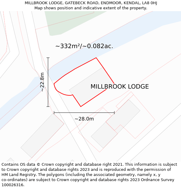 MILLBROOK LODGE, GATEBECK ROAD, ENDMOOR, KENDAL, LA8 0HJ: Plot and title map