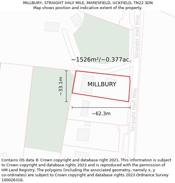 MILLBURY, STRAIGHT HALF MILE, MARESFIELD, UCKFIELD, TN22 3DN: Plot and title map