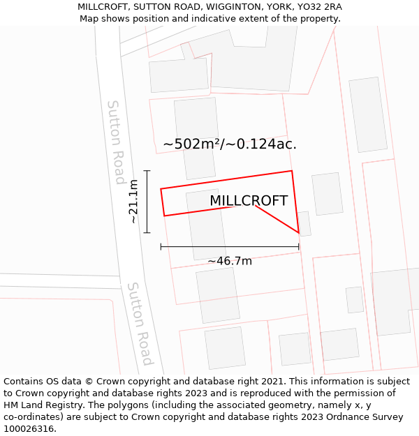 MILLCROFT, SUTTON ROAD, WIGGINTON, YORK, YO32 2RA: Plot and title map