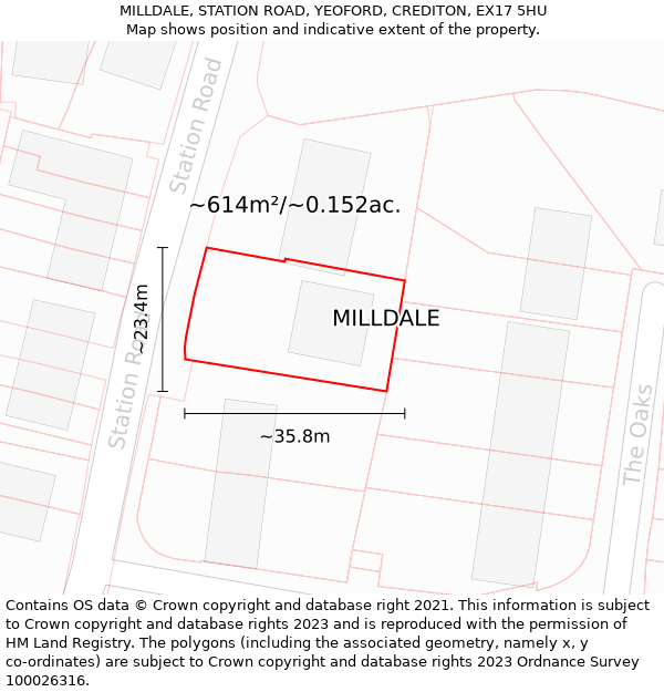 MILLDALE, STATION ROAD, YEOFORD, CREDITON, EX17 5HU: Plot and title map