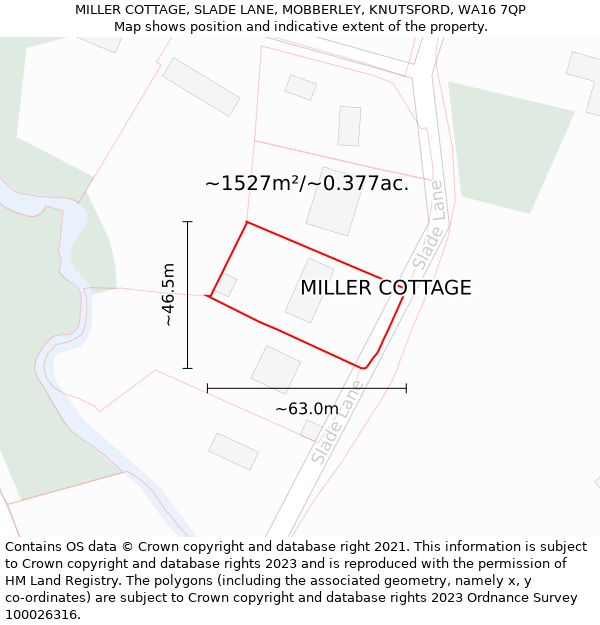 MILLER COTTAGE, SLADE LANE, MOBBERLEY, KNUTSFORD, WA16 7QP: Plot and title map