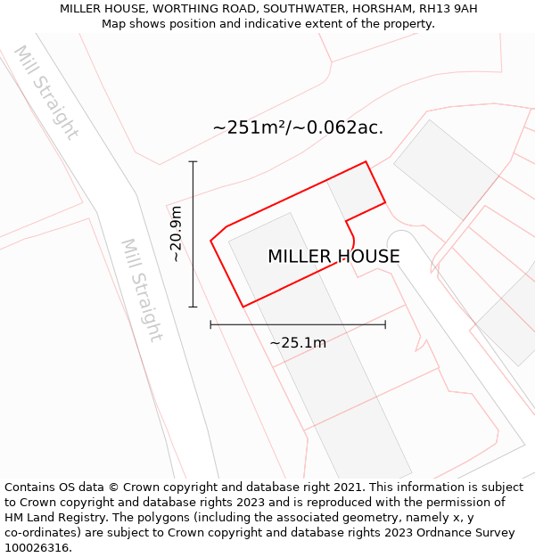 MILLER HOUSE, WORTHING ROAD, SOUTHWATER, HORSHAM, RH13 9AH: Plot and title map