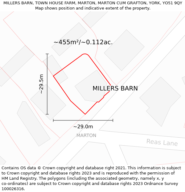 MILLERS BARN, TOWN HOUSE FARM, MARTON, MARTON CUM GRAFTON, YORK, YO51 9QY: Plot and title map