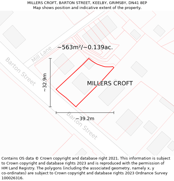 MILLERS CROFT, BARTON STREET, KEELBY, GRIMSBY, DN41 8EP: Plot and title map