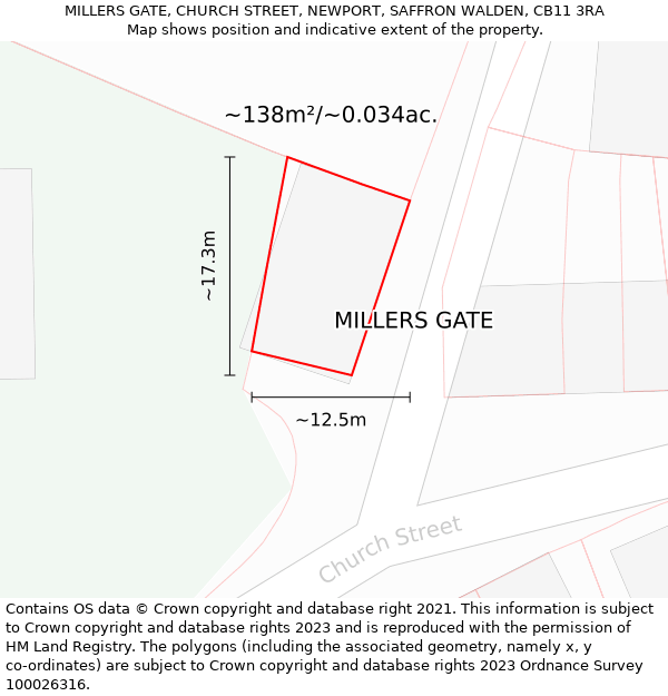 MILLERS GATE, CHURCH STREET, NEWPORT, SAFFRON WALDEN, CB11 3RA: Plot and title map