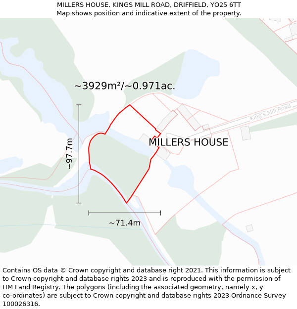 MILLERS HOUSE, KINGS MILL ROAD, DRIFFIELD, YO25 6TT: Plot and title map