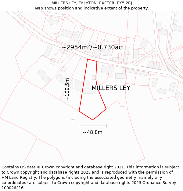 MILLERS LEY, TALATON, EXETER, EX5 2RJ: Plot and title map