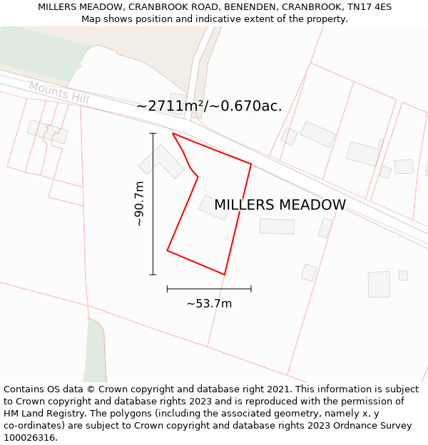 MILLERS MEADOW, CRANBROOK ROAD, BENENDEN, CRANBROOK, TN17 4ES: Plot and title map