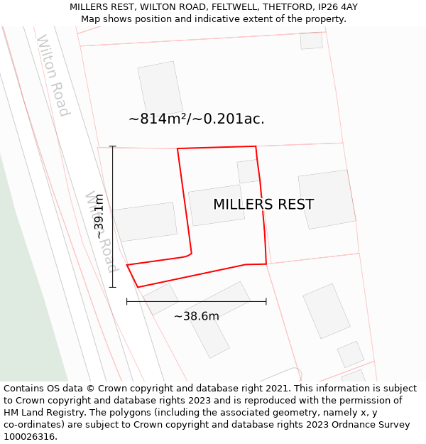 MILLERS REST, WILTON ROAD, FELTWELL, THETFORD, IP26 4AY: Plot and title map